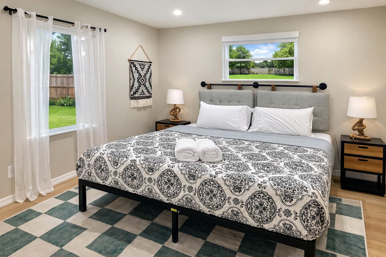 4 bedrooms, desk, iron/ironing board, travel crib
