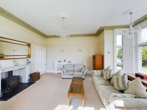 Una televisión, una chimenea