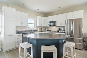 Fridge, microwave, oven, stovetop - Sandy Bottoms  Oceanfront Heart of Topsail Beach (Topsail Beach)