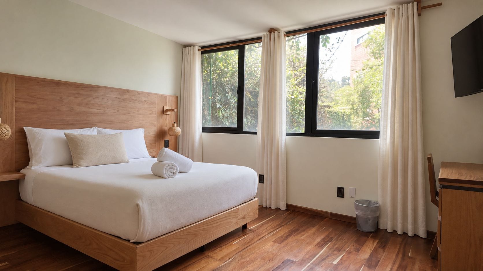 Panoramic Room | Premium bedding, desk, laptop workspace, blackout drapes