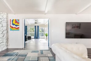 TV, fireplace, foosball, table tennis