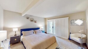 1 bedroom, desk, iron/ironing board, travel cot
