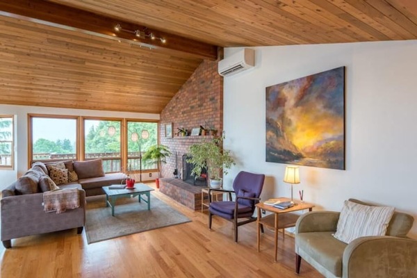 Smart TV, fireplace, DVD player, books