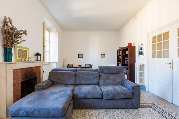 TV, fireplace