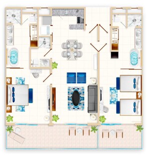 Floor plan - Luxury Brand New Resort, Ocean Front, 1, 2, 3 bedrooms available. (San José del Cabo)