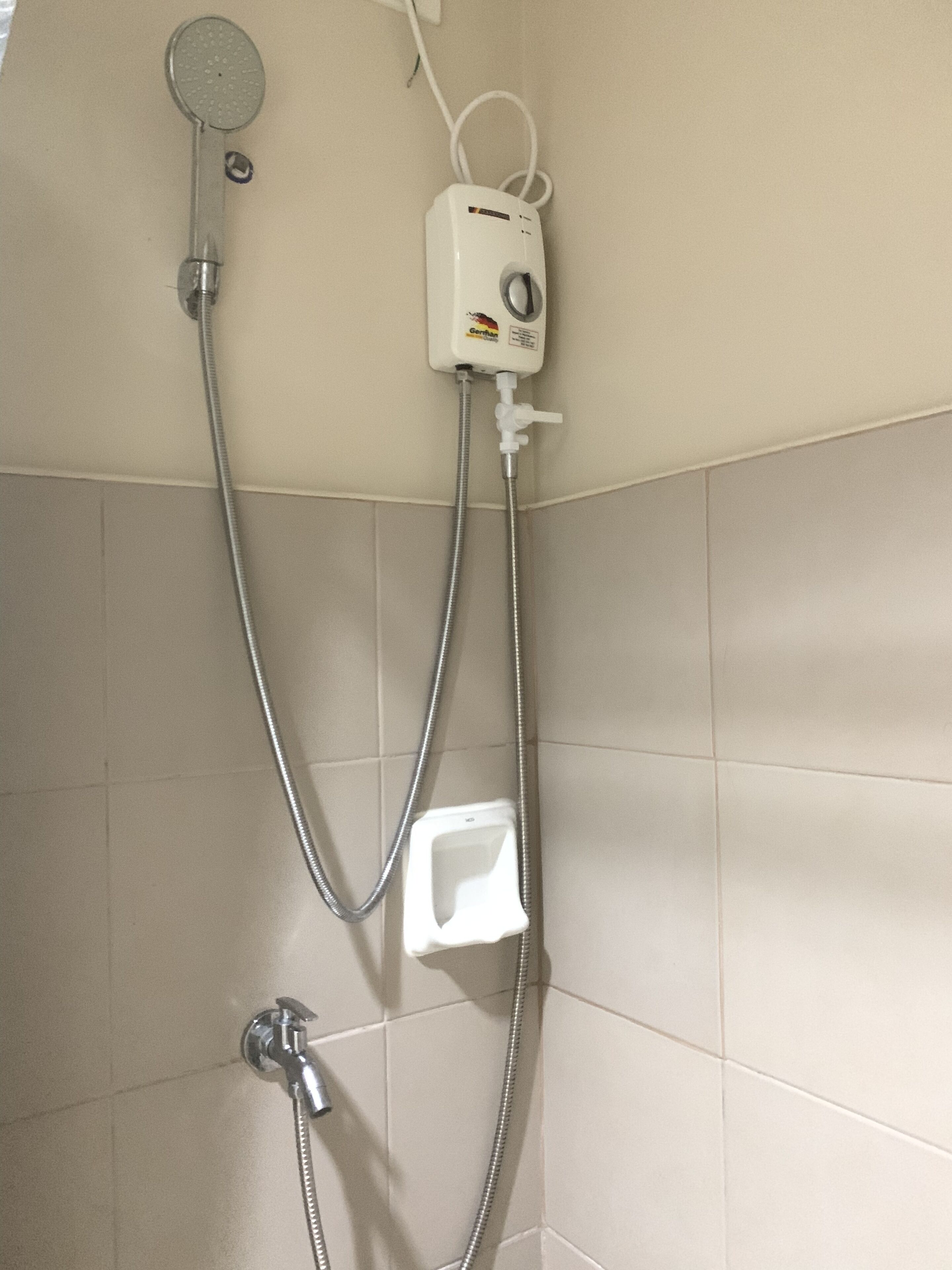 Shower, towels, toilet paper
