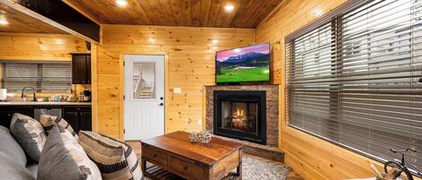 TV, fireplace, video games, table football