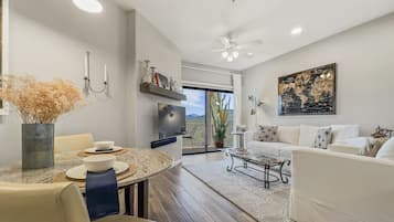 TV, fireplace