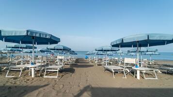 Private beach nearby, sun loungers, beach umbrellas, beach bar