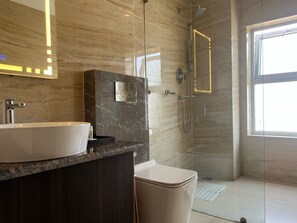 Habitación Deluxe con 1 cama doble o 2 individuales | Baño | Secador de pelo, zapatillas, toallas y jabón