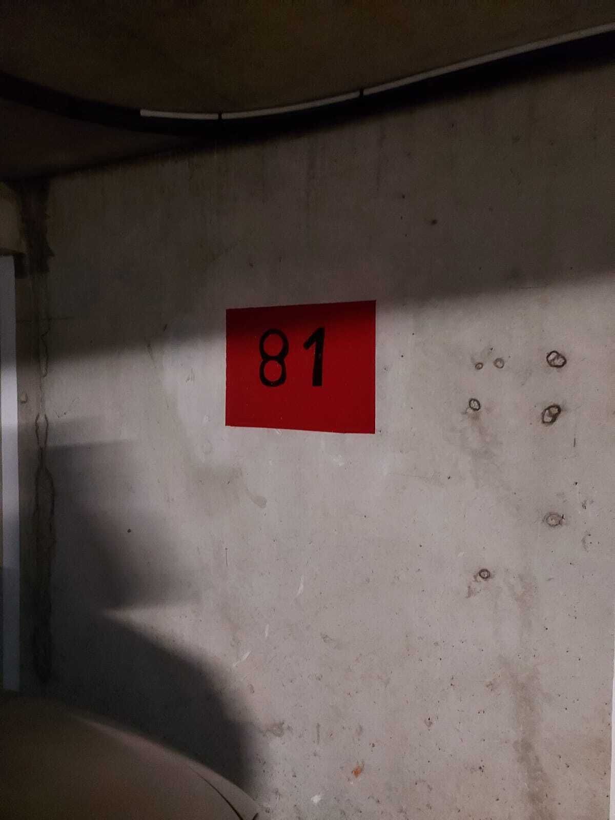 Paredes com uma placa vermelha exibindo o número 81.