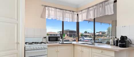 Microwave, oven, coffee/tea maker, toaster