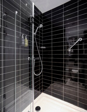 Shower, free toiletries, hair dryer, slippers
