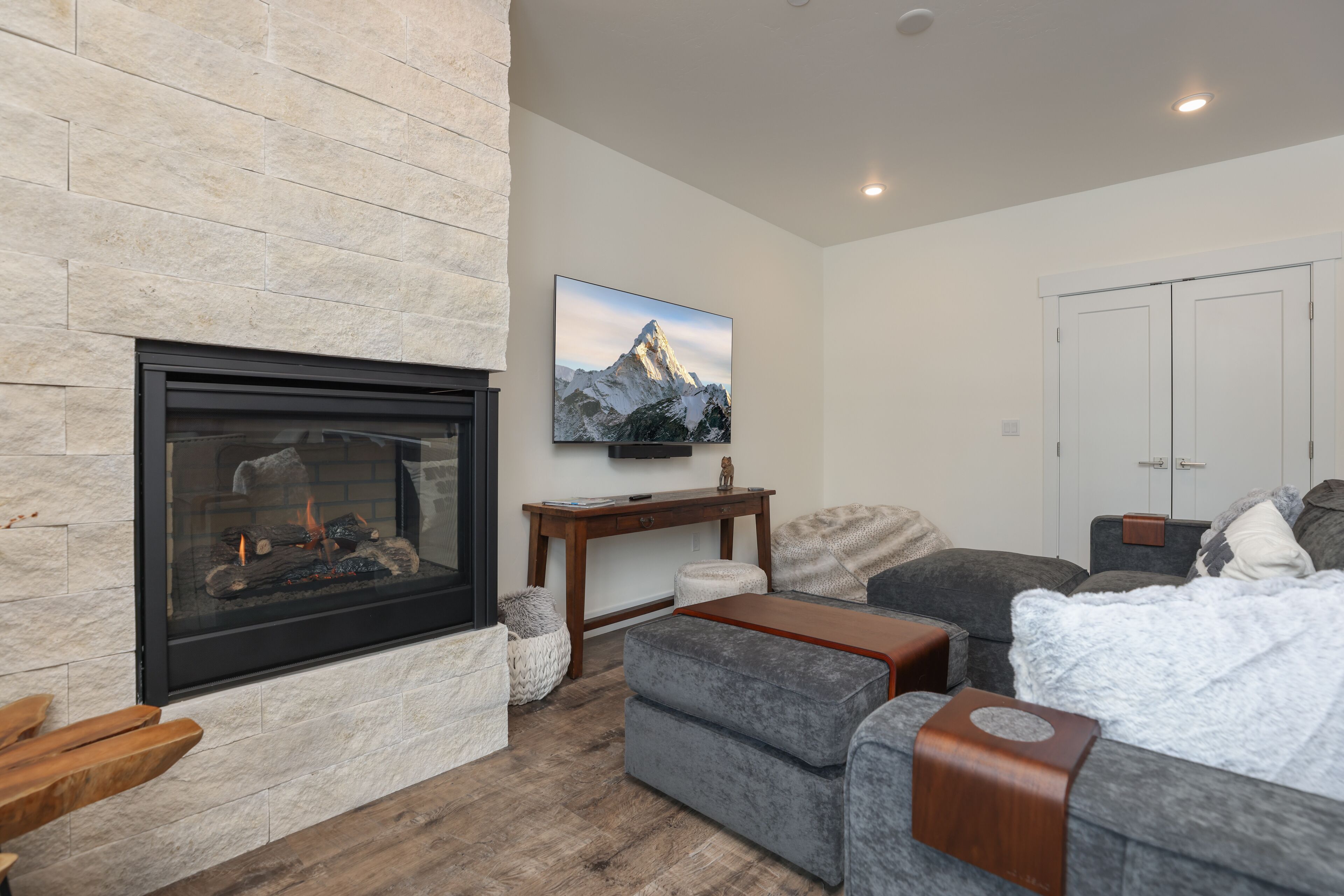 TV, fireplace