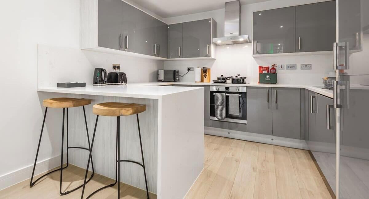 Frigorífico, microondas, horno y placa de cocina