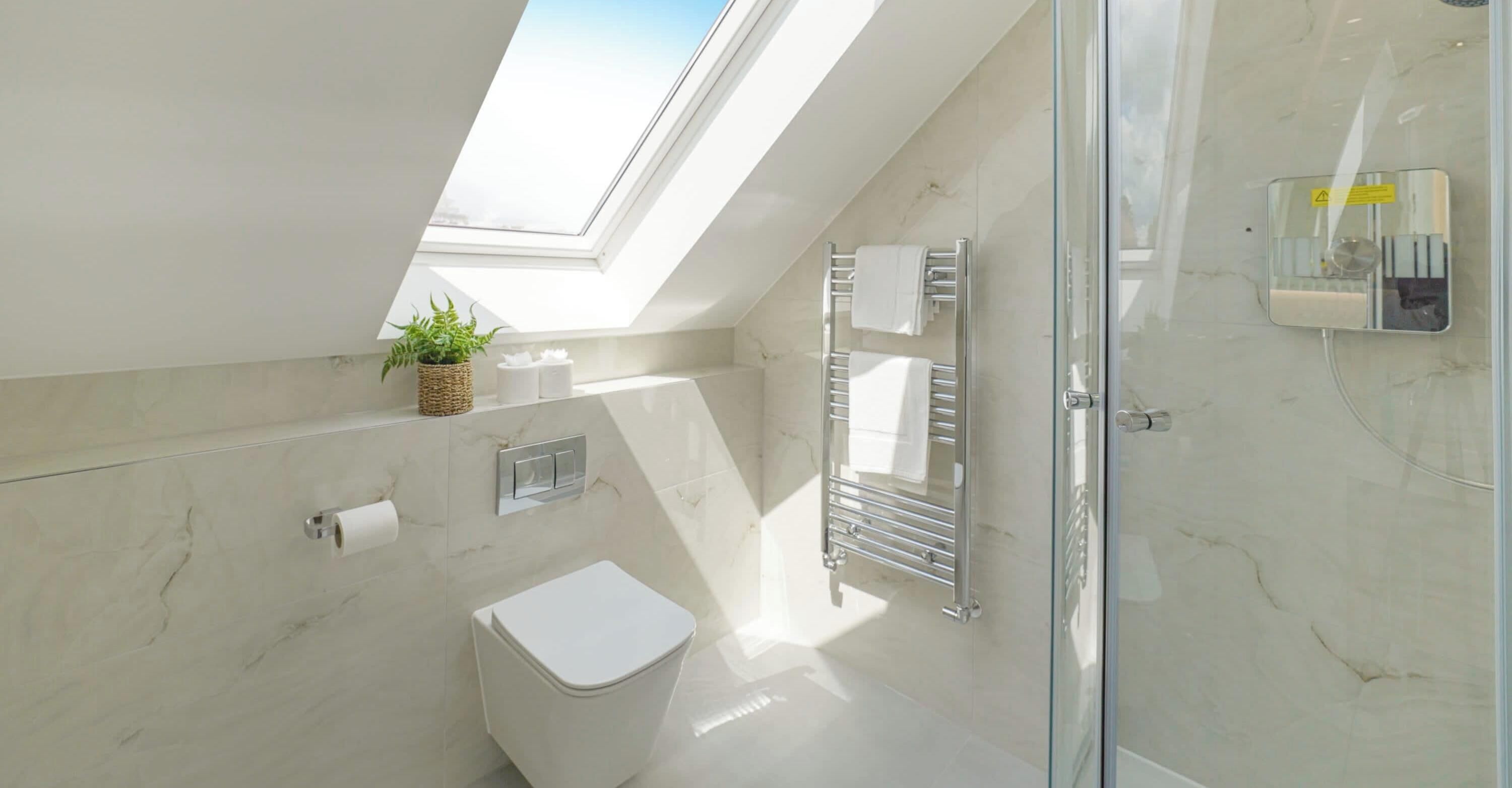 Shower, hair dryer, towels, shampoo