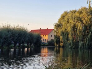 Surrounded by lush greenery and a serene river, this riverside retreat offers a tranquil atmosphere.