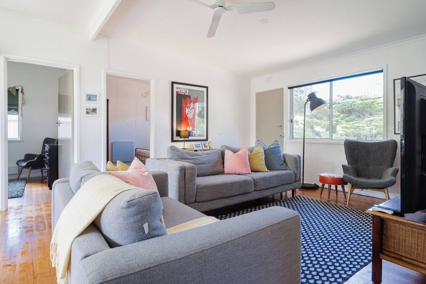 A ceiling fan and split system air conditioning and heating ensure year-round comfort. 