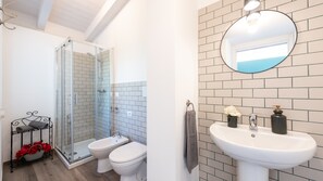 Regadera, secadora de cabello, bidet, toallas 