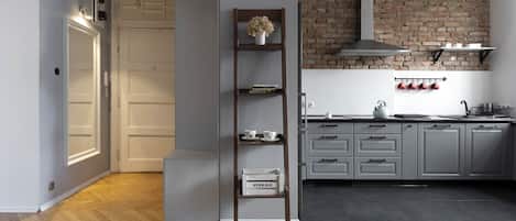 ดีไซน์อพาร์ทเมนท์ | ครัวส่วนตัว | ตู้เย็น, เตาอบ, เตาประกอบอาหาร, เครื่องล้างจาน