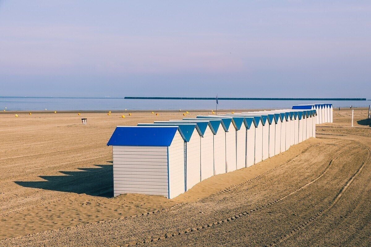 On the beach, sun-loungers, beach towels