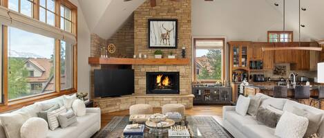 Smart TV, chimenea, videojuegos, libros