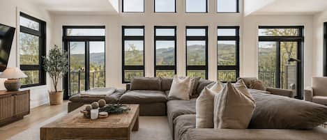 Smart TV, chimenea y estéreo