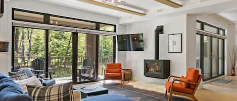 Smart TV, fireplace, stereo