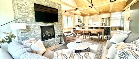 Smart TV, fireplace, foosball, table tennis