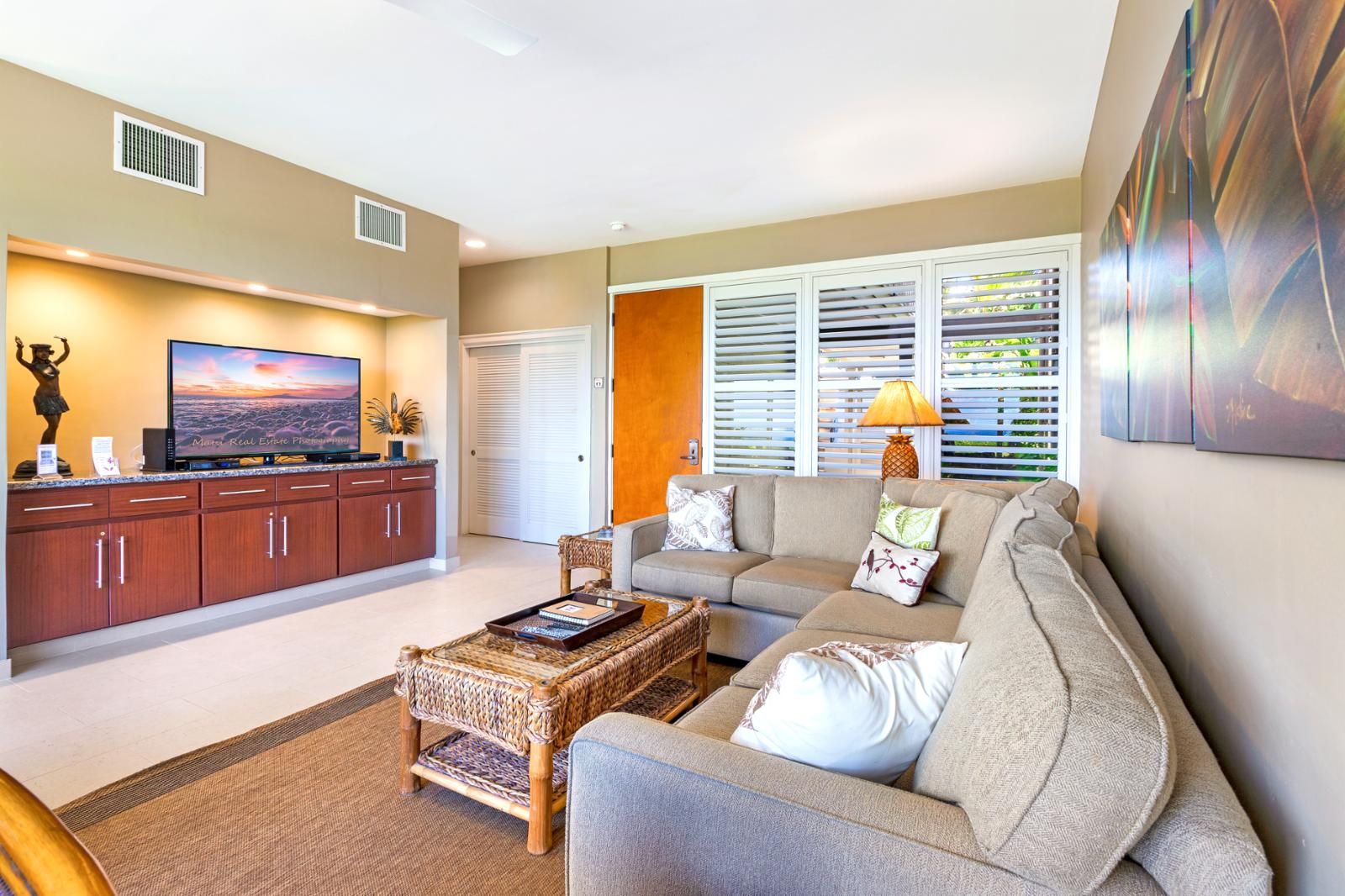 Whether it's morning coffee or movie night, this living room invites you to stay a little longer