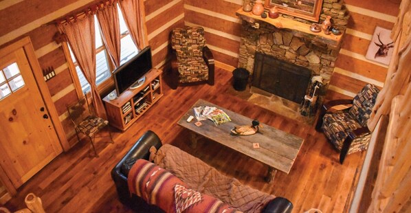 Smart TV, fireplace, DVD player, books