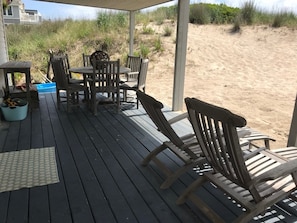 Outdoor dining - Beachfront House with private beach walk and multiple decks (Surf City)