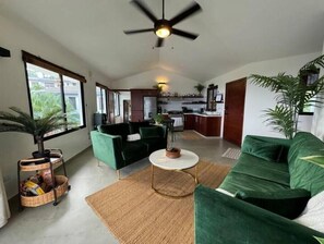 Smart TV, books, music library, stereo