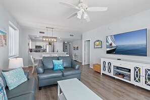 Smart TV, DVD player, books, stereo