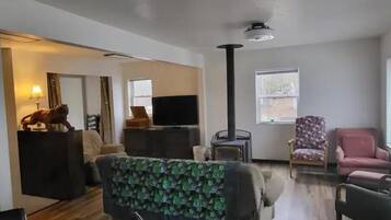 TV, fireplace, video games, DVD player