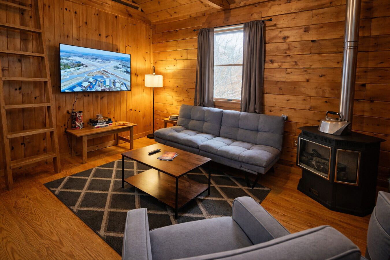 Fernseher, Kamin, DVD-Player