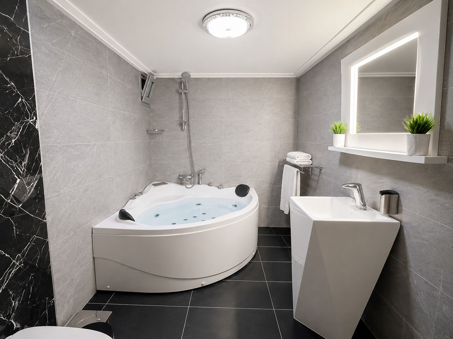 Superior Suite, 1 Bedroom, Hot Tub, City View | Bathroom | Combined shower/tub, jetted tub, rainfall showerhead, hair dryer