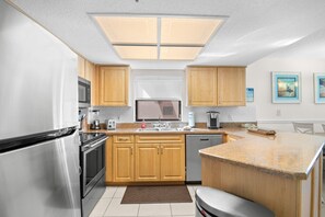 Fridge, microwave, oven, dishwasher