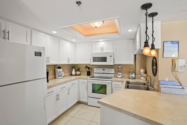 Fridge, microwave, oven, dishwasher