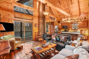 Een open haard, een dvd-speler, boeken en een filmbibliotheek