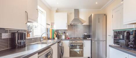 Fridge, microwave, oven, dishwasher