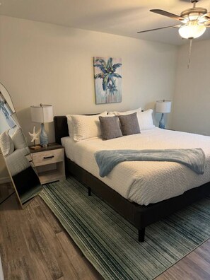 4 bedrooms, desk, iron/ironing board, travel cot