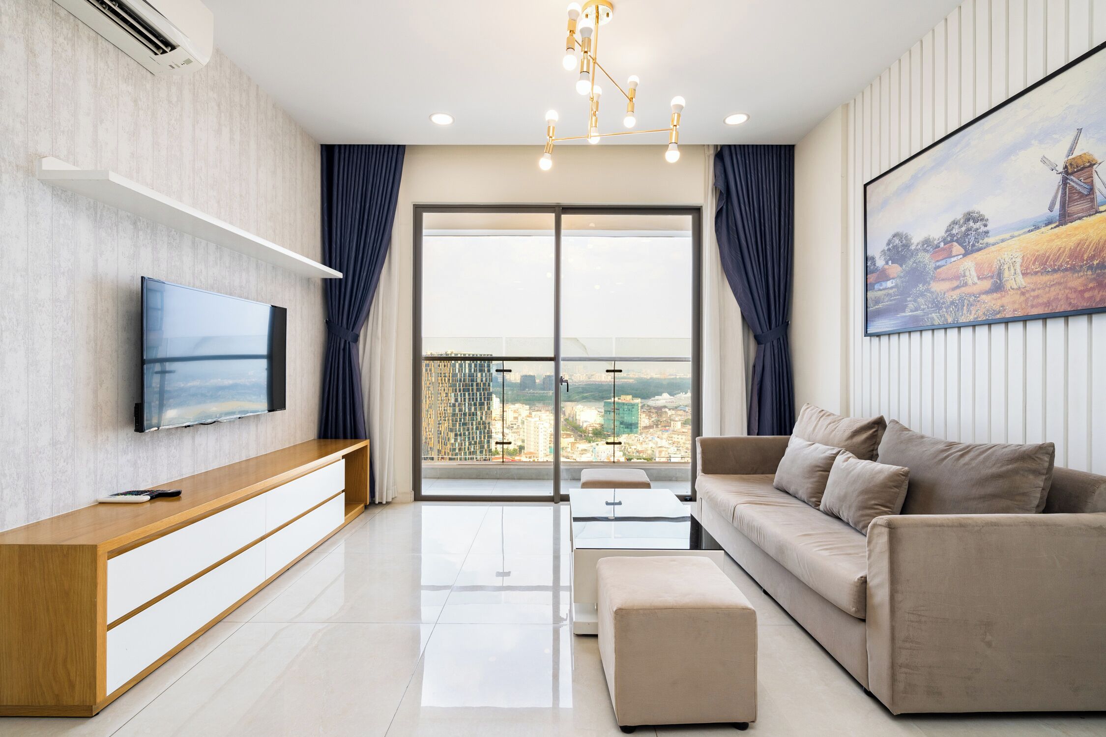 Luxury Apartment, 2 Bedrooms, Balcony, City View | Living area | 49-inch flat-screen TV with digital channels, Netflix