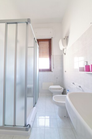 Hair dryer, bidet, towels
