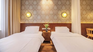 Individually decorated, desk, laptop workspace, blackout curtains