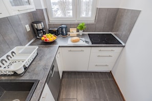 City Apartment | Private kitchen | Fridge, microwave, oven, stovetop