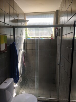 Hair dryer, towels, toilet paper