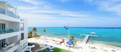 On the beach, sun-loungers, beach towels