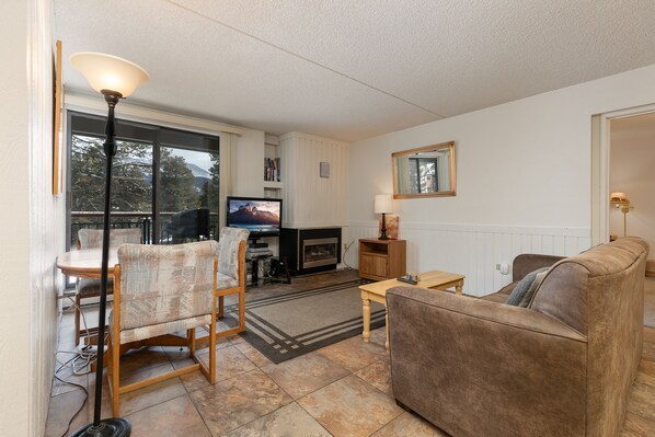TV, fireplace