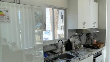 Fridge, oven, stovetop, electric kettle